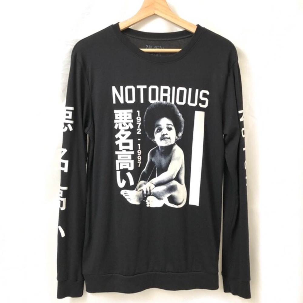 Vintage 21men NOTORIOUS Tee Crew Neck Long Sleeves Black Men Women